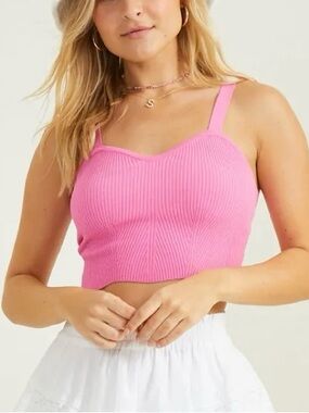 Altar’d State Pink Crop Top Bodycon Wide Strap Hot Pink Size Large Barbie Y2K